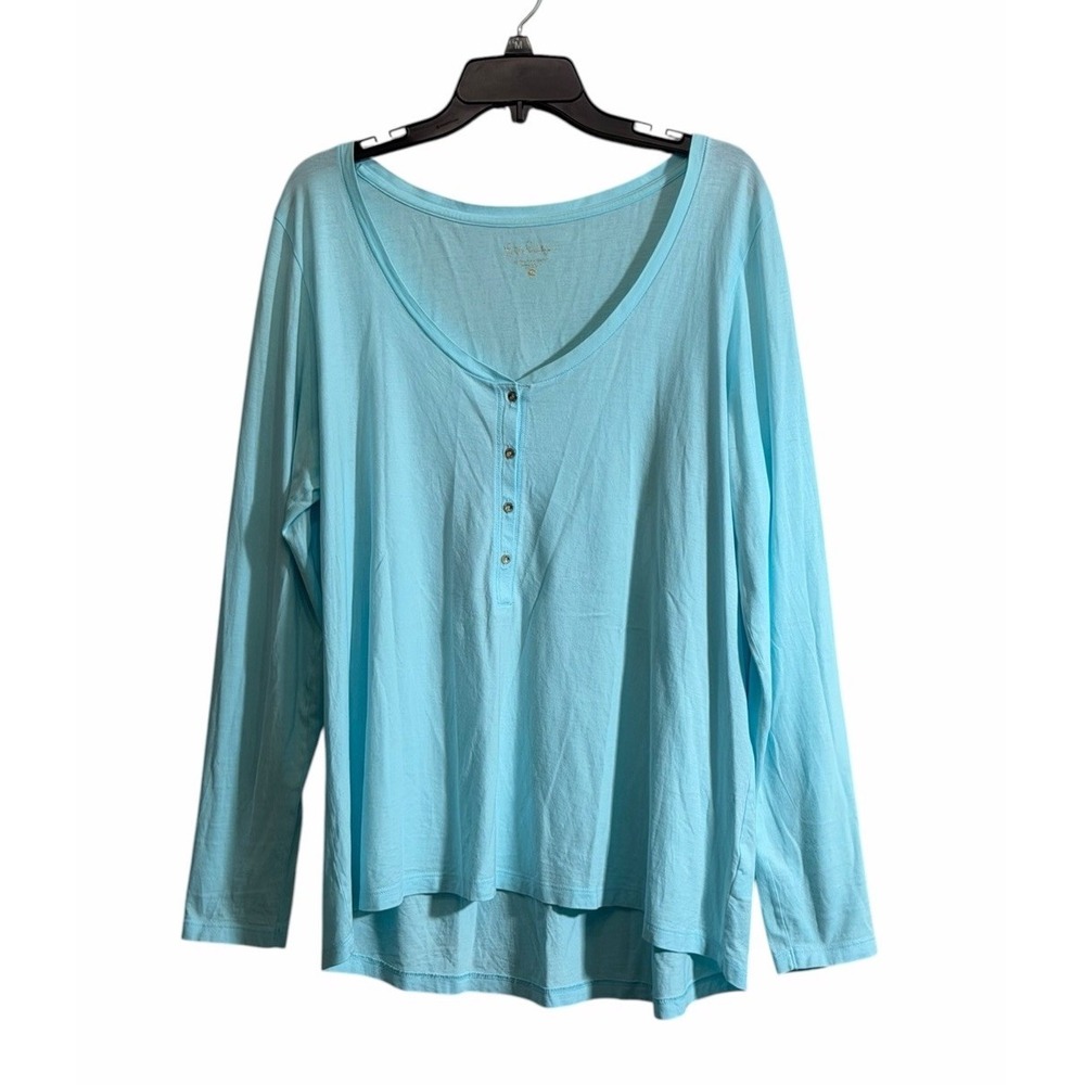 Lilly Pulitzer XL T-Shirt Top Button V-Neck Henley Long Sleeve Cotton Casual